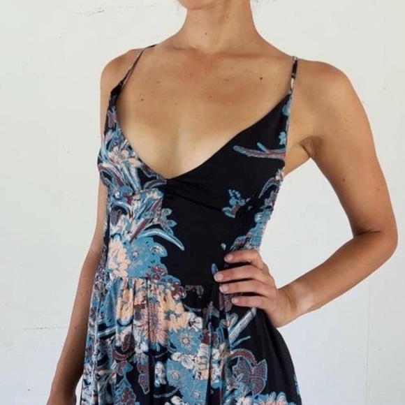 Intimately Free People Through The Vine Maxi Long Dark Floral Smocked Dress XS - Picture 4 of 13